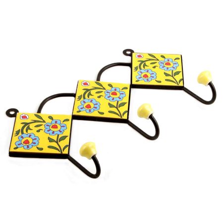 Yellow Turquoise Flower Tiles Hook